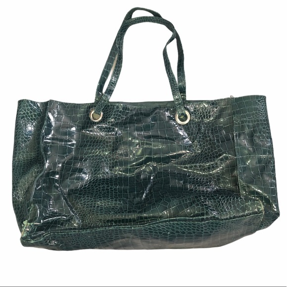EMBOSSED GREEN FAUX SNAKESKIN TOTE BAG - Picture 2 of 11
